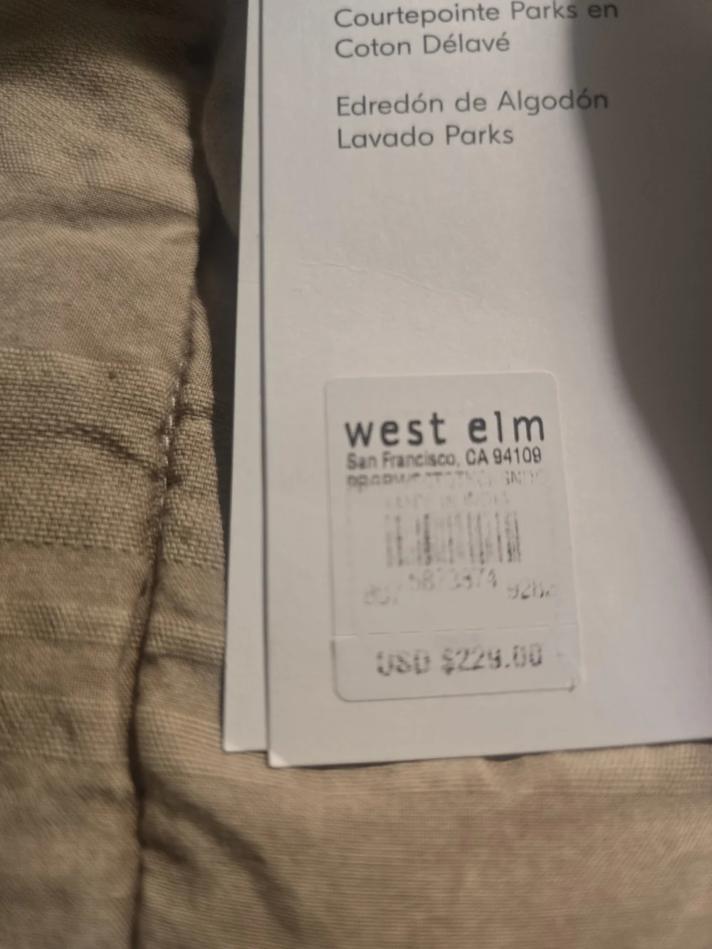 NEW!!! WEST ELM Parks Washed Cotton Quilt, King/California King,